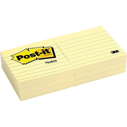 Post-it Notes, 3 in x 3 in, 12 Lined Sticky Notes Pads, 100 Sheets per Pad, The Iconic Canary Yellow Note, School Supplies and Oﬃce Products