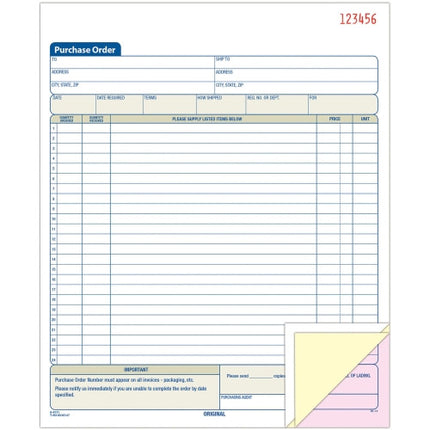 Adams Purchase Order Book, 8.38 x 10.69 Inch, 3-Part, Carbonless, 50 Sets, White, Canary and Pink (TC8131)