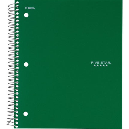 Five Star Spiral Notebook + Study App, 5 Subject, College Ruled Paper, 8-1/2" x 11", 200 Sheets, Fights Ink Bleed, Water Resistant Cover, Forest Green (72079)