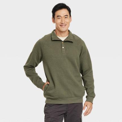 Men's Quilted Snap Pullover Sweatshirt - Goodfellow & Co™ Olive Green XXL