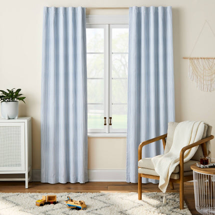 42"W x 84"L Irregular Mini Striped Kids' Blackout Window Curtain Panel Blue - Pillowfort