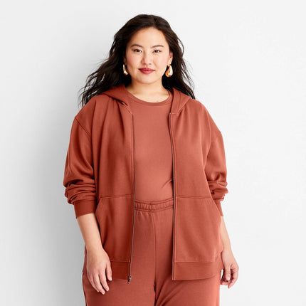 Women's Leisure Studio Zip-Up Hoodie Sweatshirt - Universal Thread Rust XXL