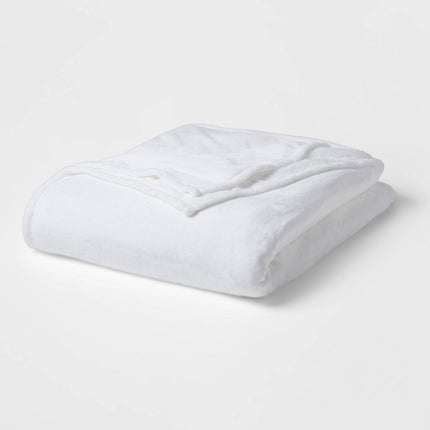 Twin/Twin XL Solid Plush Bed Blanket True White - Room Essentials: Cozy Lightweight Fleece, Machine Washable