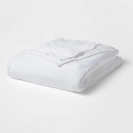 Twin/Twin XL Solid Plush Bed Blanket True White - Room Essentials: Cozy Lightweight Fleece, Machine Washable