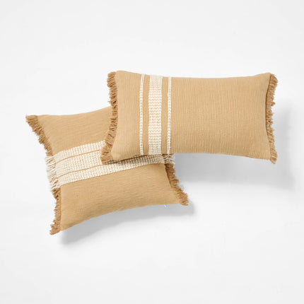 Threshold Woven Striped Square Throw Pillow Neutral 20in with Fringed Trim