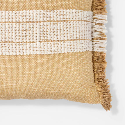 Threshold Woven Striped Square Throw Pillow Neutral 20in with Fringed Trim