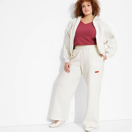 Women's High-Rise Straight Leg Sweatpants - Wild Fable Cream XXL: Cotton Blend, Recycled Polyester, Side Pocket, Drawstring Waistband