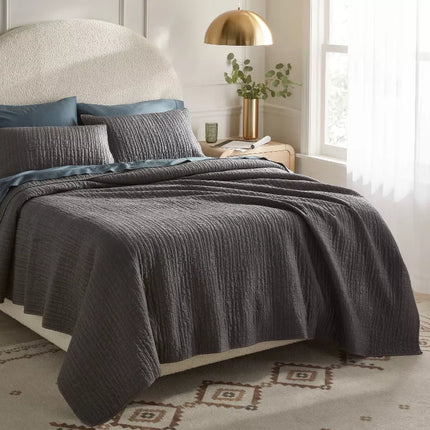 Full/Queen TENCELÂ® Quilt Dark Gray - Threshold: OEKO-TEX Certified, Lightweight Woven Coverlet, Cooling Comfort
