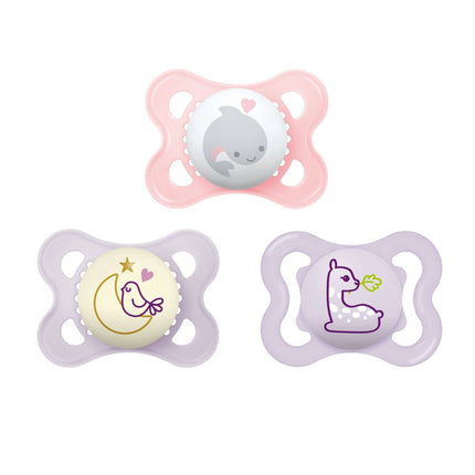 MAM Variety Pack Baby Pacifier, Includes 3 Types of Pacifiers, Nipple Shape Helps Promote Healthy Oral Development, 3 Pack, 0-6 Months, Girl