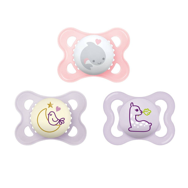 MAM Variety Pack Baby Pacifier, Includes 3 Types of Pacifiers, Nipple Shape Helps Promote Healthy Oral Development, 3 Pack, 0-6 Months, Girl