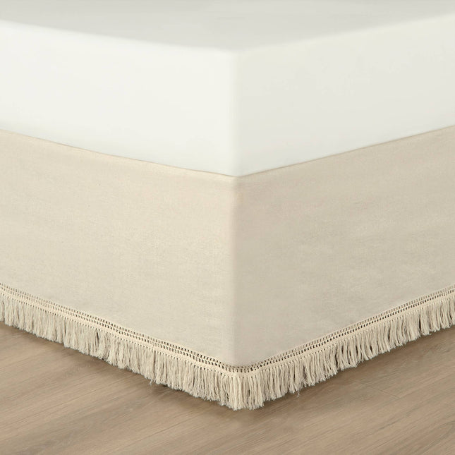 Lush Décor 15" Queen Boho Fringe Tailored Drop Easy Fit Bed Skirt Off-White