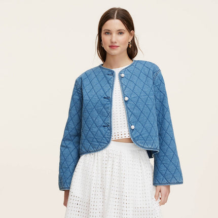 Women's Quilted Denim Jacket - kate spade new york x Target Medium Blue XL