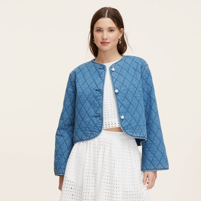 Women's Quilted Denim Jacket - kate spade new york x Target Medium Blue XL