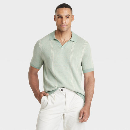 Men's Short Sleeve Johnny Collar Sweater - Goodfellow & Co™ Green L: Lightweight Jacquard Knit Pullover