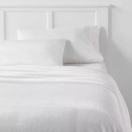 Twin/Twin XL Solid Plush Bed Blanket True White - Room Essentials: Cozy Lightweight Fleece, Machine Washable