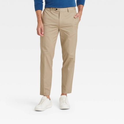 Men's Extended Tab Slim Fit Trousers - Goodfellow & Co™ Khaki 34x30: Cotton-Spandex, Tapered Leg, Woven