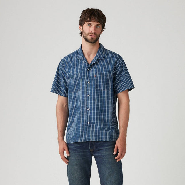 Levi's® Men's Relaxed Fit Short Sleeve Checkered Camp Button-Down Shirt - Dark Indigo L