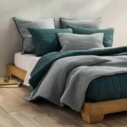 Casaluna Heavyweight Linen Blend Quilt Pillow Sham Dark Teal Blue Standard