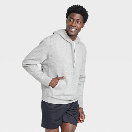 Men's Cotton Fleece Hooded Sweatshirt - All In Motion™ Heathered Gray M: Kangaroo Pocket, Drawstring