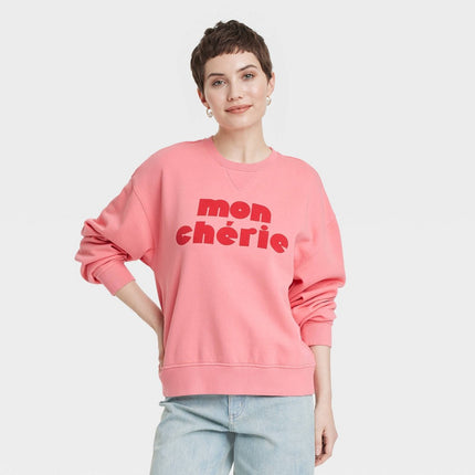 Women's Valentine's Day Leisure Studio Oversized Graphic Sweatshirt - Universal Thread Red Letters XS: Crew Neck, Long Sleeve