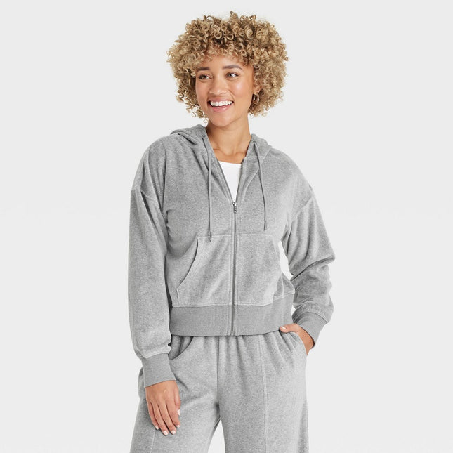 Women's Leisure Studio Velour Hoodie Sweatshirt - Universal Thread Gray L