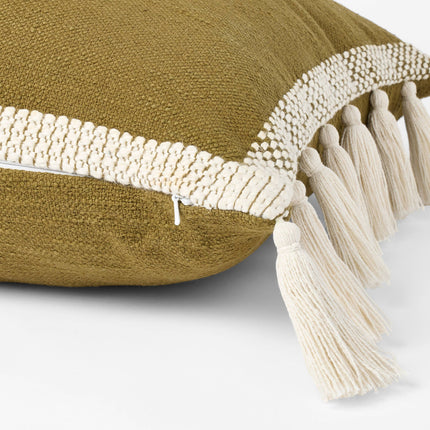 Threshold Woven Frame Square Throw Pillow with Side Tassels 20in Green/Cream