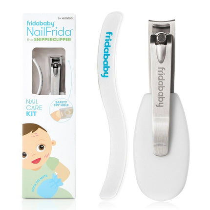 Frida Baby NailFrida Baby Nail Clippers & Nail File & Buffer for Newborns and Up, Safety Spyhole, Nickel Free, Curved Clipper to Fit Babies Nails White/Silver