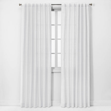 54"x95" Light Filtering Linen Window Curtain Panel White - Threshold: Modern Solid Rod Pocket, Button Back Tab
