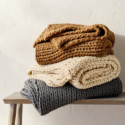 Casaluna Oversized Chunky Knit Bed Throw 50x70in Dark Gray