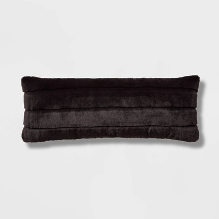 Threshold Oversized Oblong Faux Fur Channeled Decorative Throw Pillow Light Gray