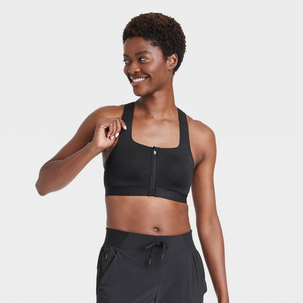 Women's Sculpt High Support Zip-Front Sports Bra - All In Motion Black 36DD