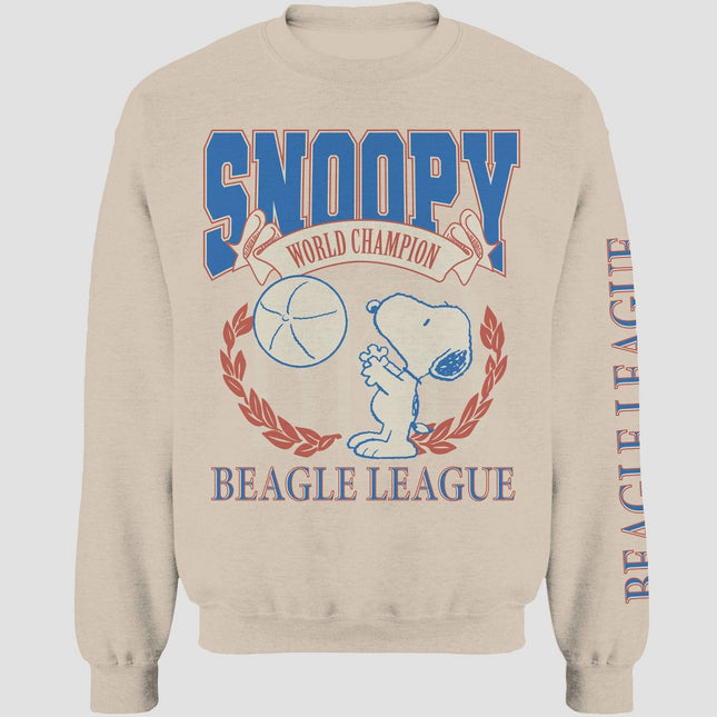 Men's Peanuts Snoopy Crewneck Pullover Sweatshirt - Tan M