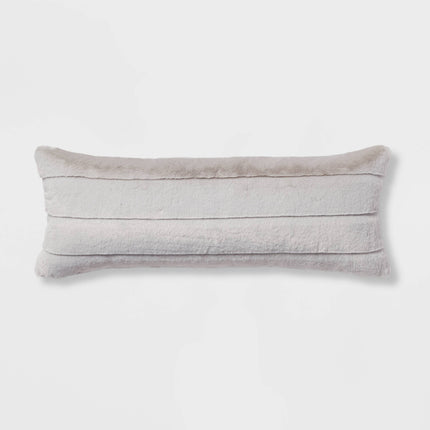 Threshold Oversized Oblong Faux Fur Channeled Decorative Throw Pillow Light Gray