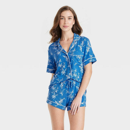 Women's Cloud Knit Short Sleeve Top  - Auden Blue/Branches L: Botanical Pattern, Modal-Spandex Blend, Machine Washable (Please be advised that sets may be missing pieces or otherwise incomplete.)