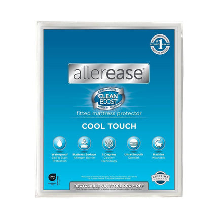 Allerease Twin Perfect Protection Cool Touch Waterproof Machine Washable Fitted Mattress Protector: Hypoallergenic, Nylon & PET Fabric