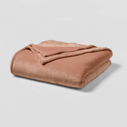 King Microplush Solid Bed Blanket Rust - Threshold: Cozy Polyester, Machine Washable, No Fill