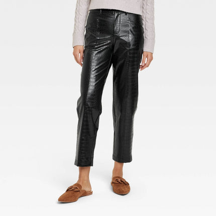 Women's High-Rise Faux Croc Pants - A New Day Black 6
