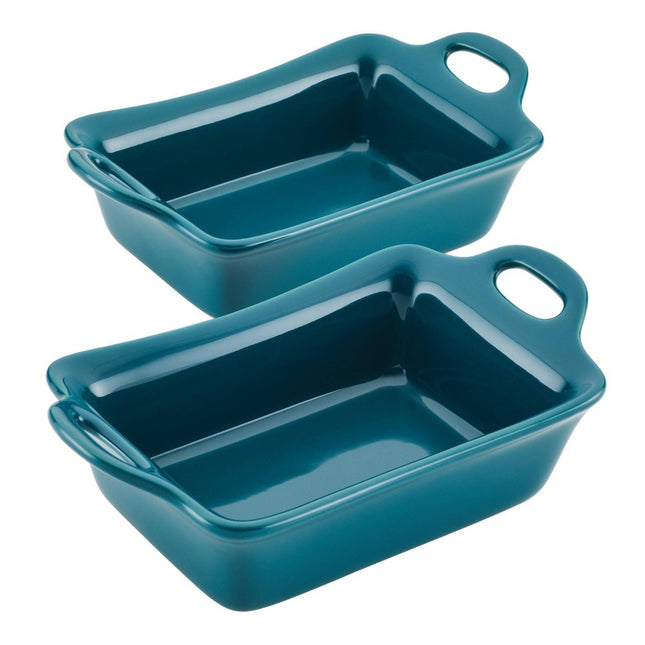 Rachael Ray Solid Glaze Ceramics Au Gratin Bakeware/Baker Set, Rectangular, 2 Piece, Teal Teal