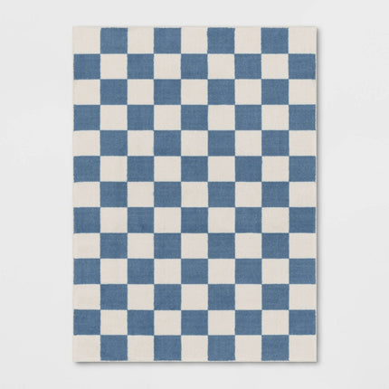 4'x5'5" Area Kids' Rug Checker Blue - Pillowfort