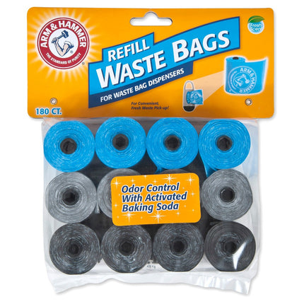 Arm & Hammer Durable Disposable Dog And Cat Waste Bags With Activated Baking Soda, 180 Dog Poop Bags, 9 x 14 Inches, Blue