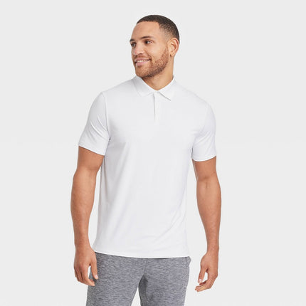 Men's Textured Polo Shirt - All In Motion™ White S: Top, Moisture Wicking, Quick Dry, Jacquard Knit, Loose Fit