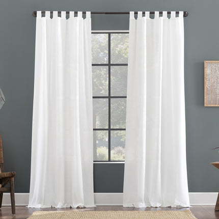 50"x96" Archaeo Light Filtering Linen Cotton Blend Tab Top Curtain Panel White: Transitional Indoor Plain Weave