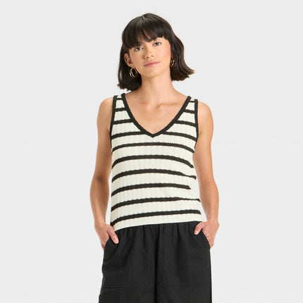 Women's Knit Openwork Tank Top - Universal Thread Black/White Striped M
