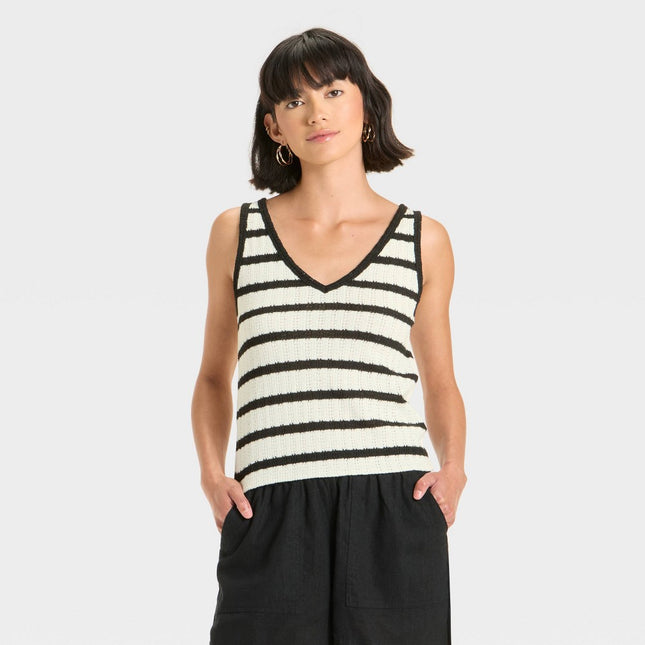 Women's Knit Openwork Tank Top - Universal Thread Black/White Striped M
