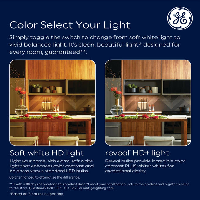 GE 3pk 60W Color Select LED Decorative Light Bulbs Clear