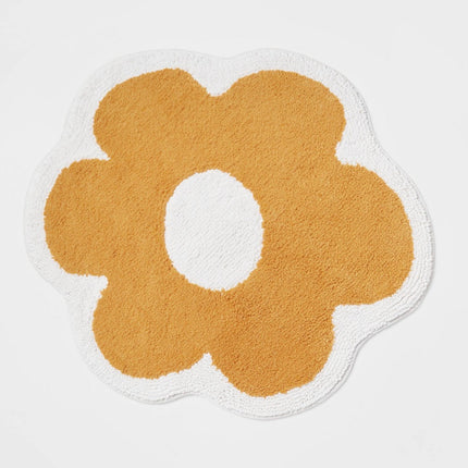 Flower Kids' Bath Rug - Pillowfort: Round Cotton Tufted Bathroom Mat, Orange, 2' Botanical Design, OEKO-TEX Certified