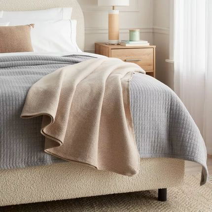 Full/Queen Brushed Cotton Blanket Solid Khaki - Threshold