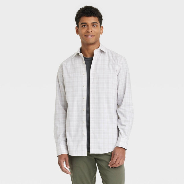 Men's Long Sleeve Checked Button-Down Shirt - Goodfellow & Co™ Silver M