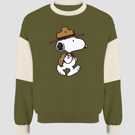 Men's Peanuts Snoopy Camper Crewneck Pullover Sweatshirt - Green L