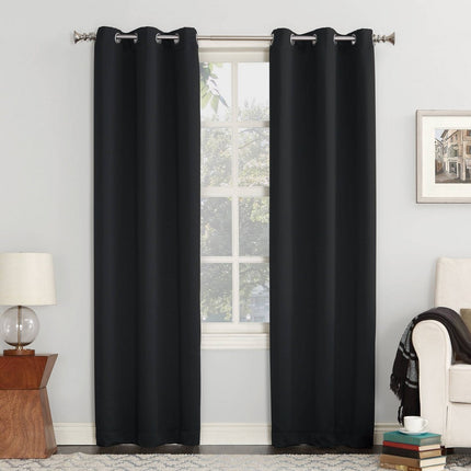 54"x84" Sun Zero Blackout Kenneth Energy Saving Grommet Curtain Panel Black: Modern Solid Indoor Curtain Panels